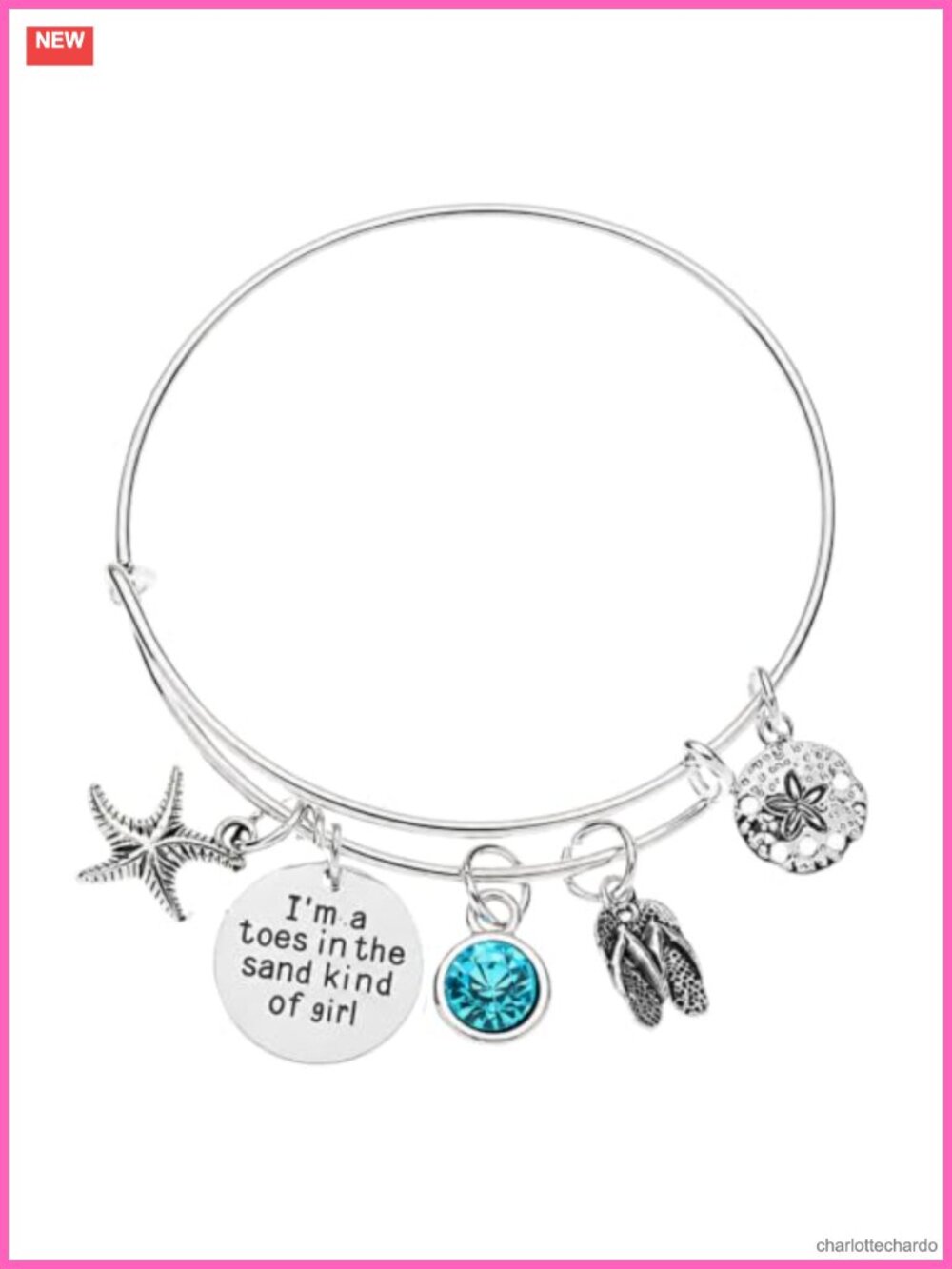 Stainless Steel Sand Dollar Charm Bangle Bracelet Beach Jewelry Gift